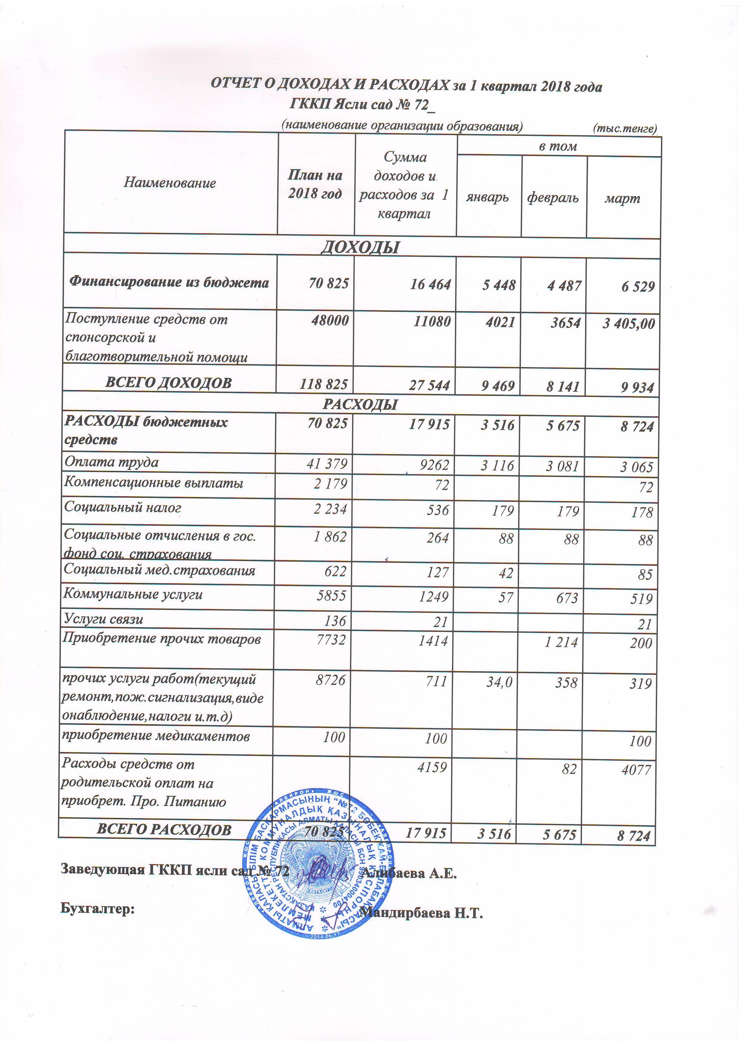 отчет о доходах и расходах