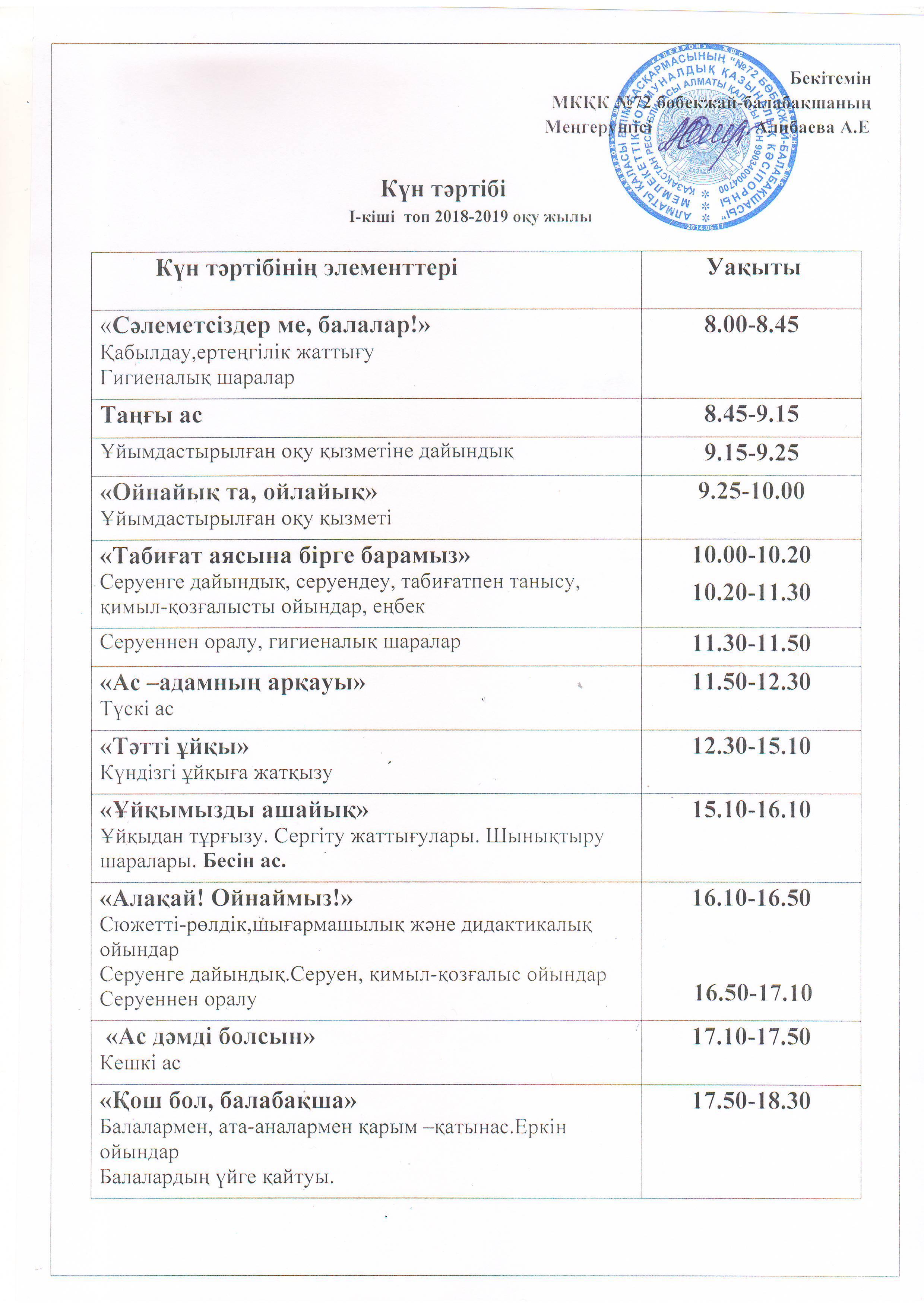 Режим дня/ Күн тәртібі